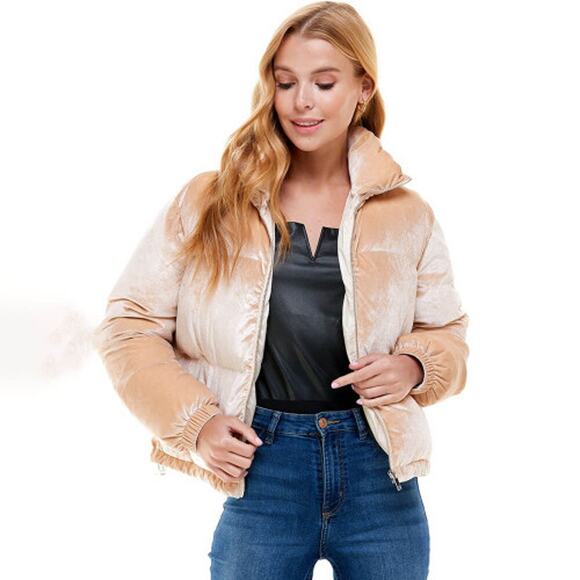 TCEC Jackets & Blazers - Women's TCEC Velvet Puffy Short Beige Jacket Size L